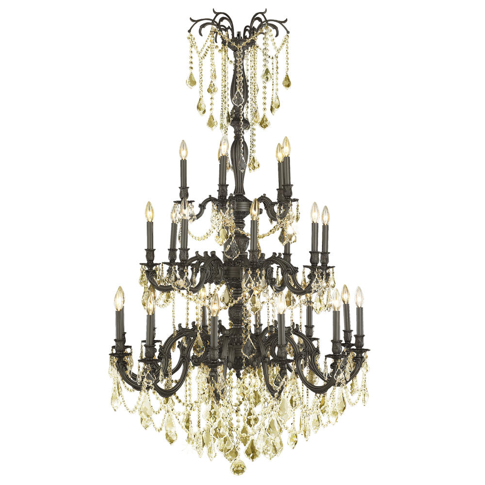 Windsor 25-Light dark Bronze Finish and Golden Teak Crystal Chandelier 38 in. Dia x 62 in. H Three 3