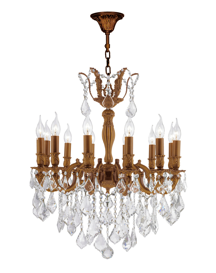 Versailles 12-Light French Gold Finish and Clear Crystal Chandelier 24 in. Dia x 27 in. H Large