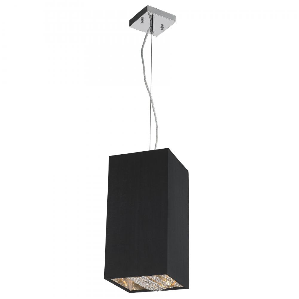 Ritz 1-Light Matte Silver finish with Black Shade Mini Square Pendant Light 8 in. L x 8 in. W x 16 i