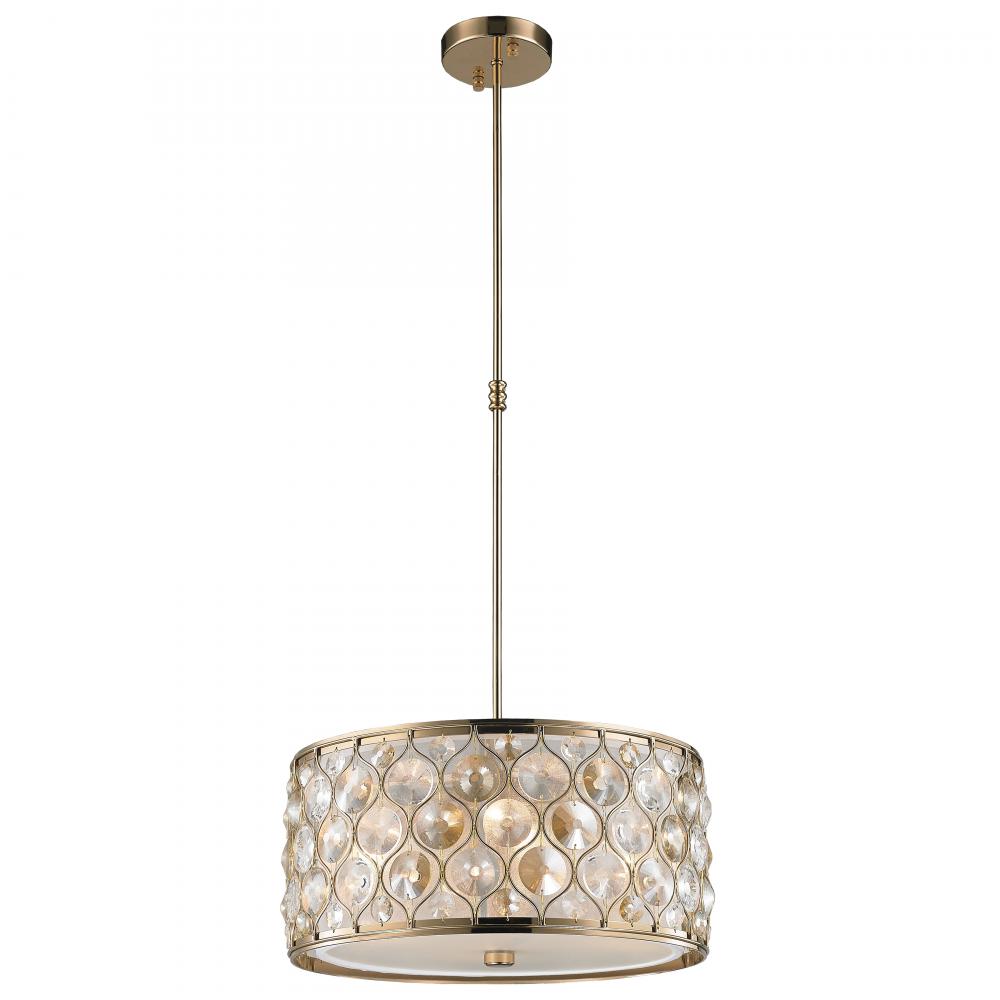 Paris 4-Light Champagne Gold Finish with Clear and Golden Teak Crystal Pendant Light 16 in. Dia x 8 