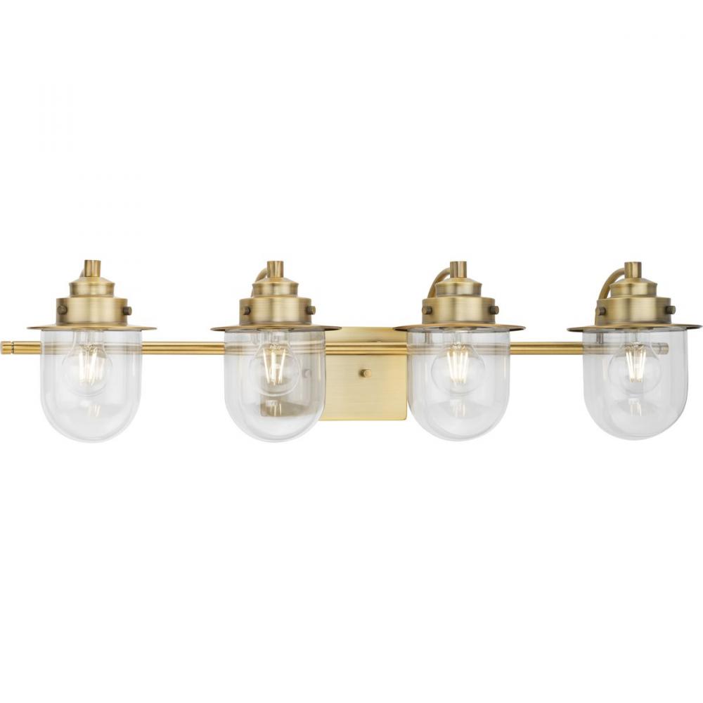 Northlake Collection Four-Light Vintage Brass Clear Glass Transitional Bath Light