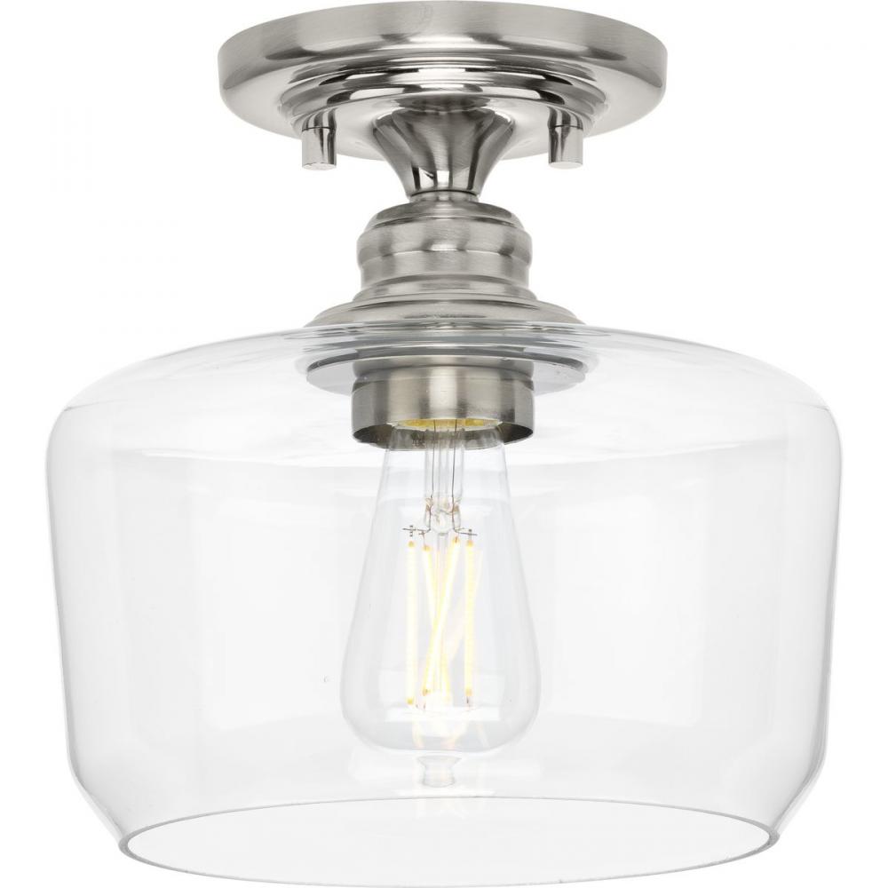 Aiken Collection  One-Light Brushed Nickel Clear Glass Farmhouse Flush Mount Light