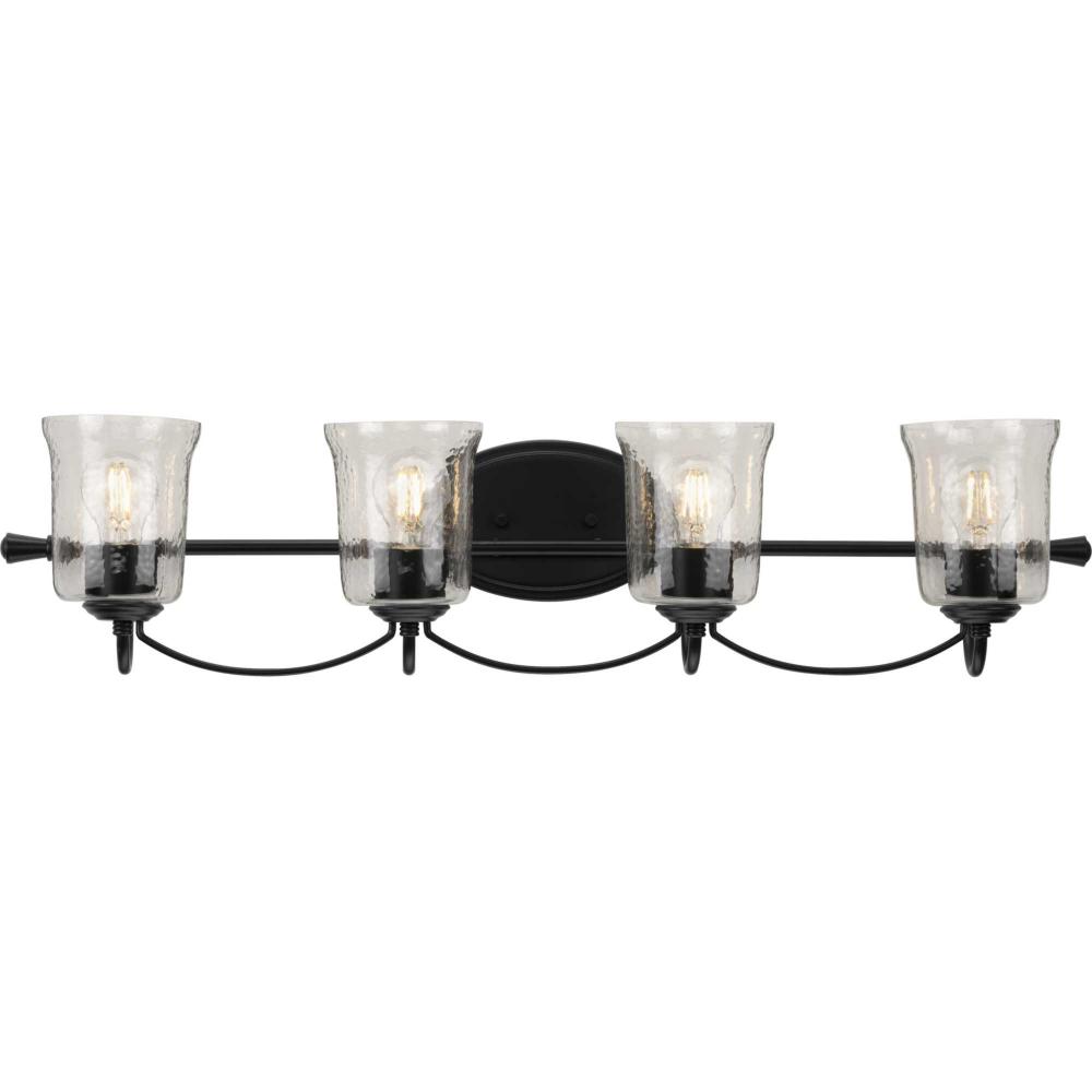 Bowman Collection Four-Light Matte Black Clear Chiseled Glass Coastal Bath Vanity Light