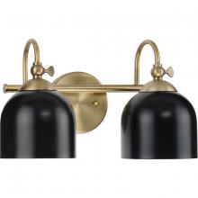 Progress P300382-163 - Dalton Collection Two-Light Farmhouse Vintage Brass Metal Shade Bath Vanity Light