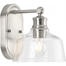 Progress P300395-009 - Singleton Collection One-Light 7.62&#34; Brushed Nickel Farmhouse Vanity Light with Clear Glass Shad