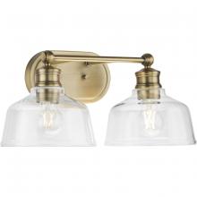 Progress P300396-163 - Singleton Collection Two-Light 17&#34; Vintage Brass Farmhouse Vanity Light with Clear Glass Shades