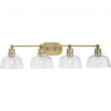 Progress P300398-163 - Singleton Collection Four-Light 36&#34; Vintage Brass Farmhouse Vanity Light with Clear Glass Shades