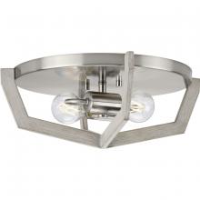 Progress P350224-009 - Galloway Collection Two-Light 15&#34; Brushed Nickel Modern Farmhouse Flush Mount Light with Grey Wa