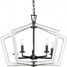 Progress P400301-31M - Galloway Collection Five-Light 19.25&#34; Matte Black Modern Farmhouse Chandelier with Distressed Wh