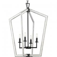 Progress P500378-31M - Galloway Collection Four-Light 30&#34; Matte Black Modern Farmhouse Foyer Light with Distressed Whit