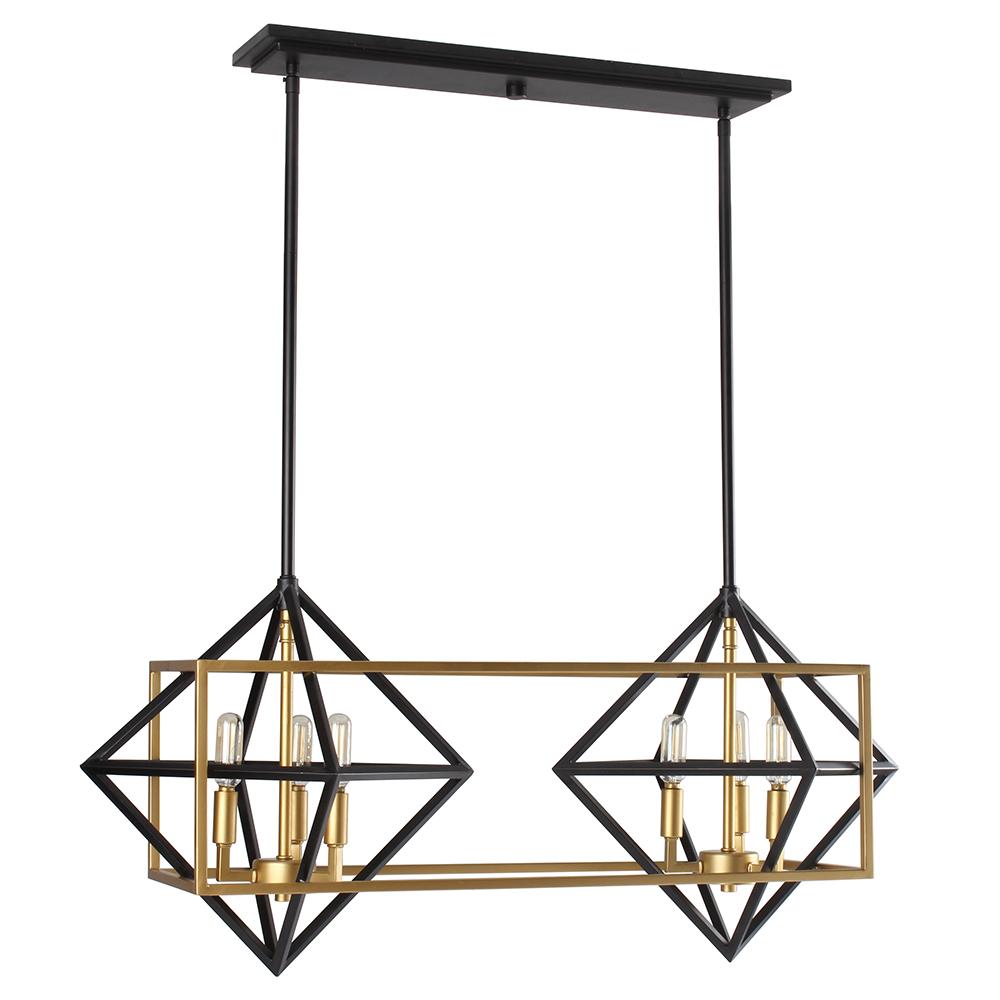 Pryor - Geometric Pendant Antique Gold and Black Finish 6 - 60W T10 bulb