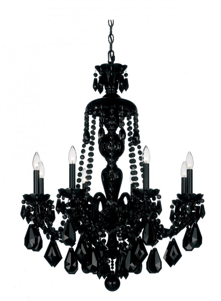 Hamilton Black 8 Light 120V Chandelier in Jet Black with Black Heritage Handcut Crystal