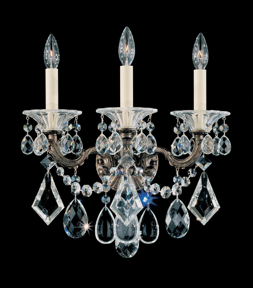 La Scala 3 Light 120V Wall Sconce in Parchment Gold with Clear Crystals from Swarovski