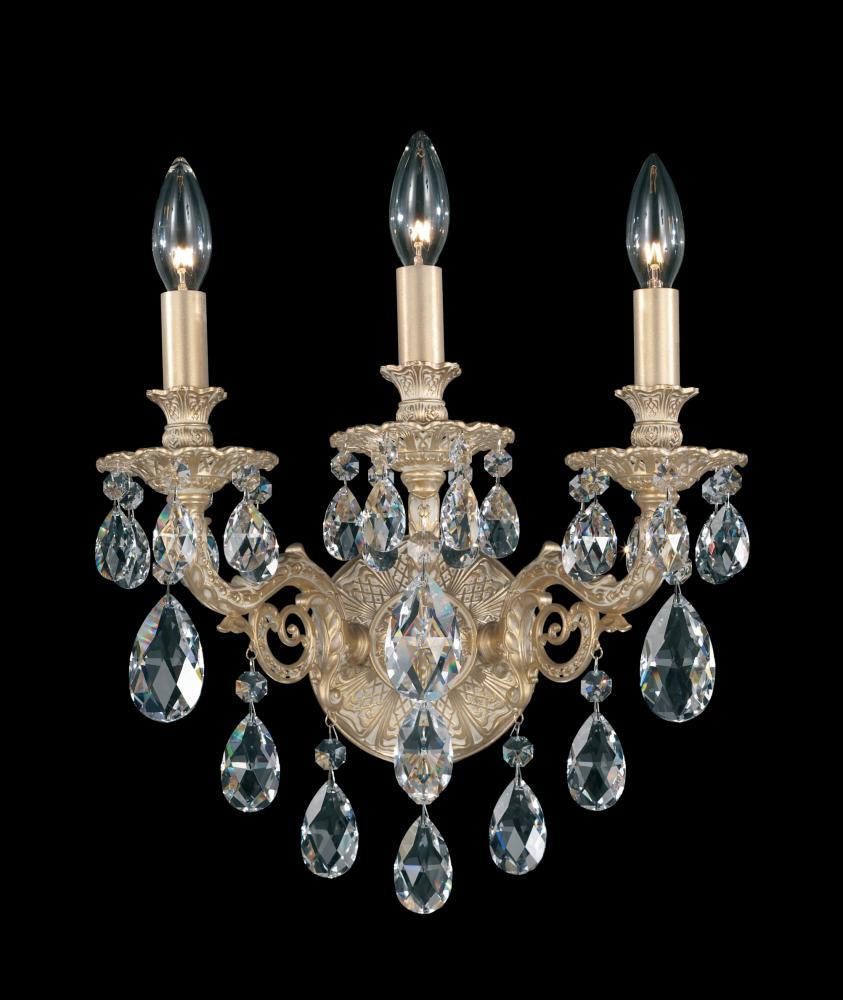 Milano 3 Light 120V Wall Sconce in Heirloom Gold with Heritage Handcut Crystal