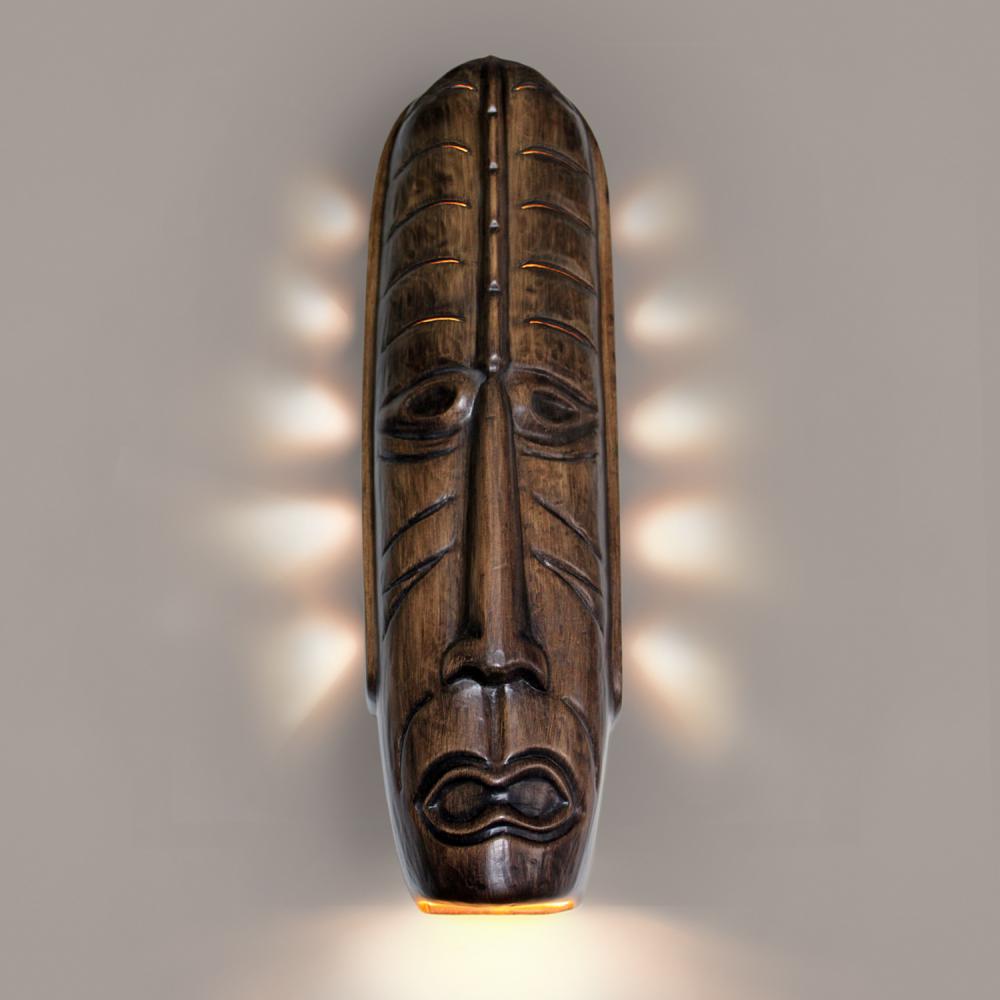 Tribal Mask Wall Sconce Dark Teak