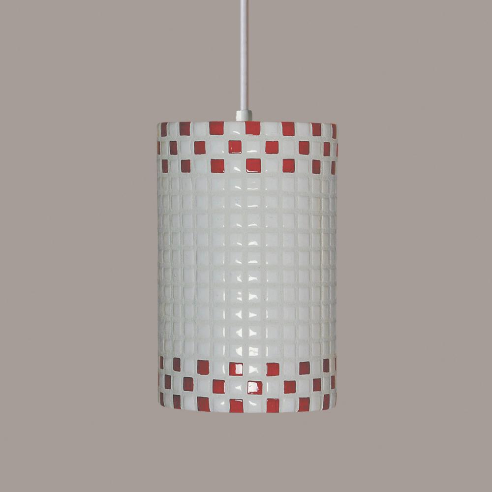 Checkers Pendant Red and White (White Cord & Canopy)