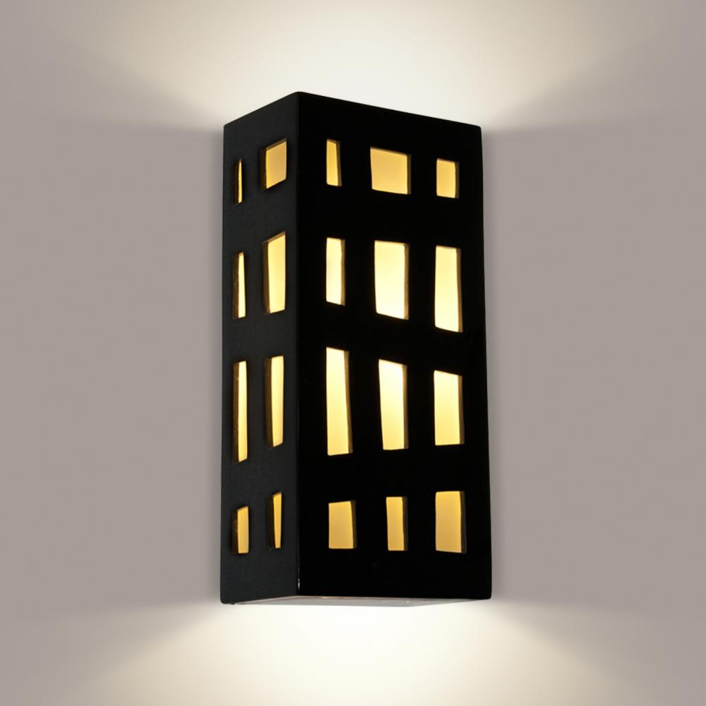 Grid Wall Sconce Black Gloss and White Frost