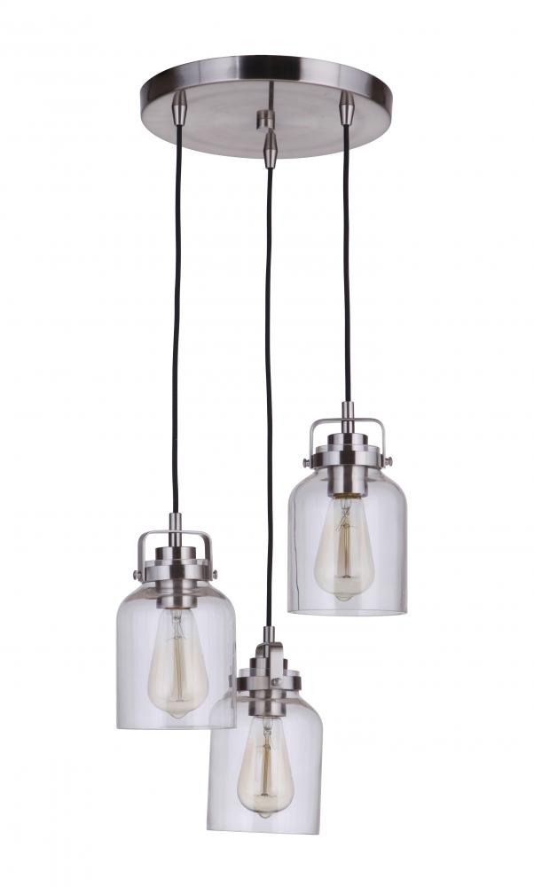 Foxwood 3 Light Pendant in Brushed Polished Nickel