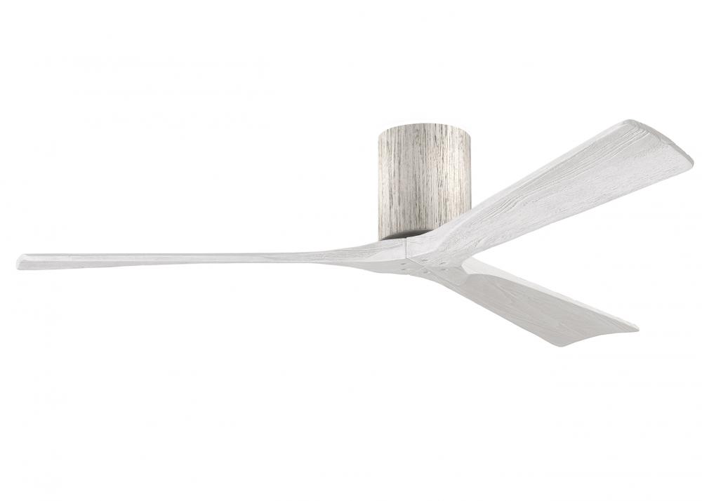 Irene-3H three-blade flush mount paddle fan in Barn Wood finish with 60” solid matte white wood