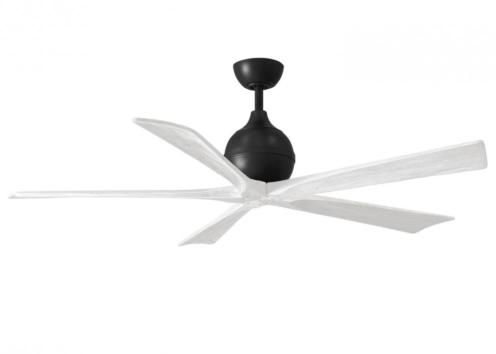 Irene-5 five-blade paddle fan in Matte Black finish with 60" solid matte white wood blades.