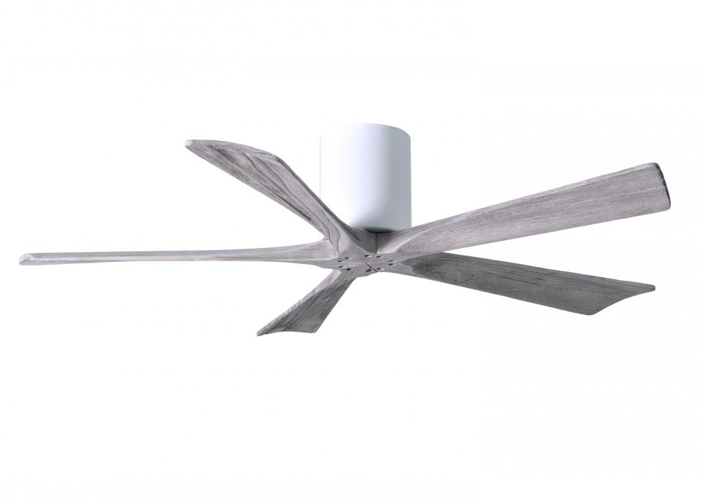 Irene-5H five-blade flush mount paddle fan in Gloss White finish with 52” solid barn wood tone b