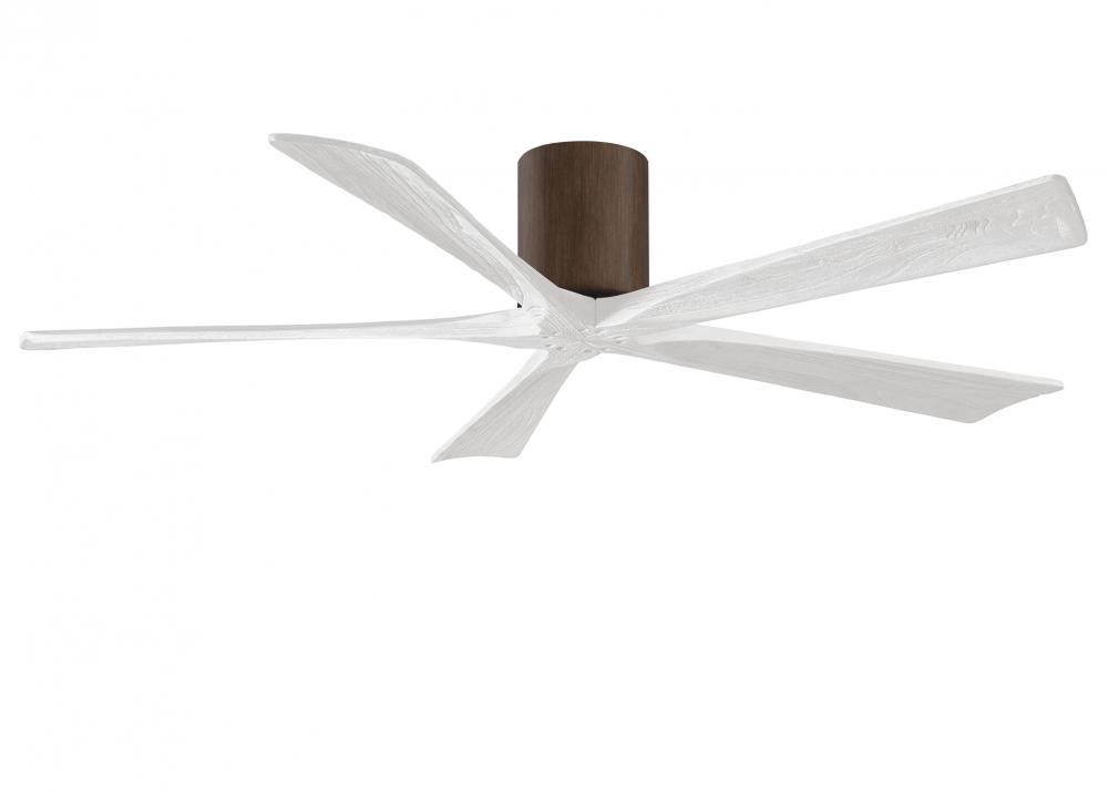 Irene-5H five-blade flush mount paddle fan in Walnut finish with 60” solid matte white wood blad