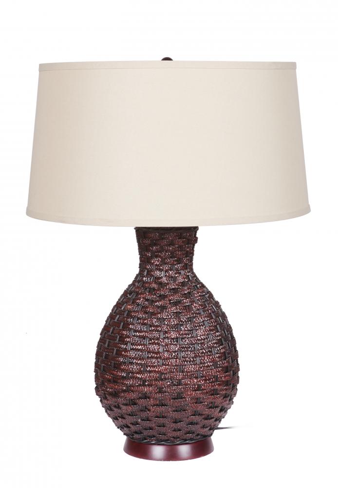 One Light Beige Linen Shade Chocolate Table Lamp