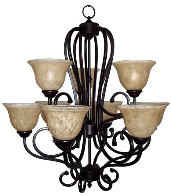 Nine Light Oil Rubbed Bronze Down Chandelier