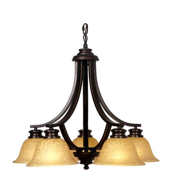 Five Light Oil Rubbed Bronze/glass Down Chandelier