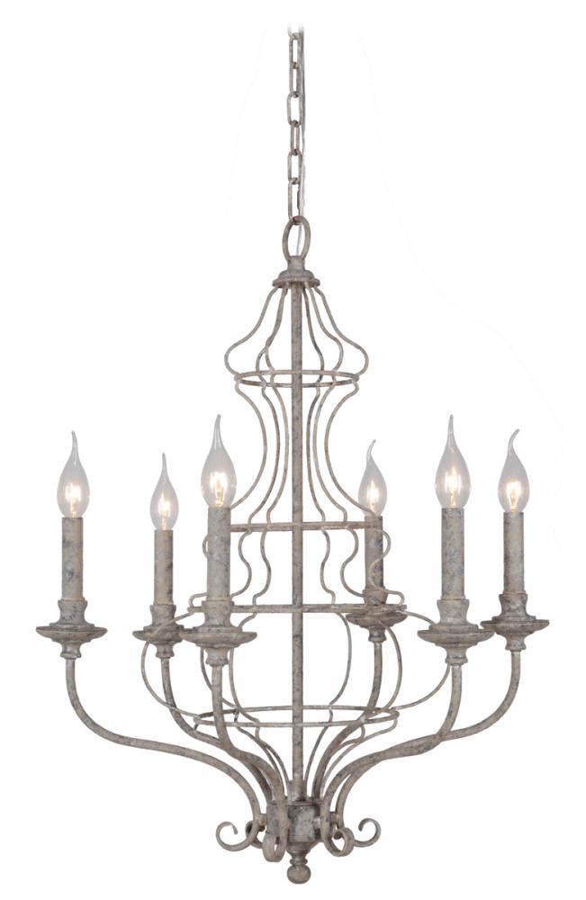 Six Light Rustic White Up Chandelier
