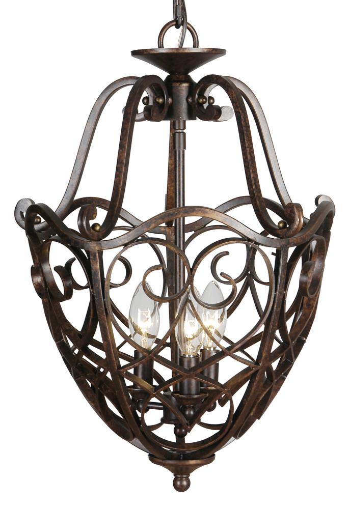 Three Light Bronze Open Frame Foyer Hall Fixture