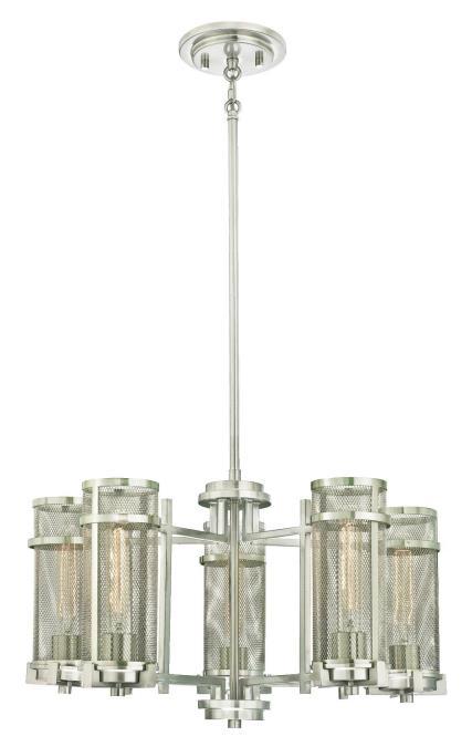 5 Light Chandelier Brushed Nickel Finish Mesh Shades