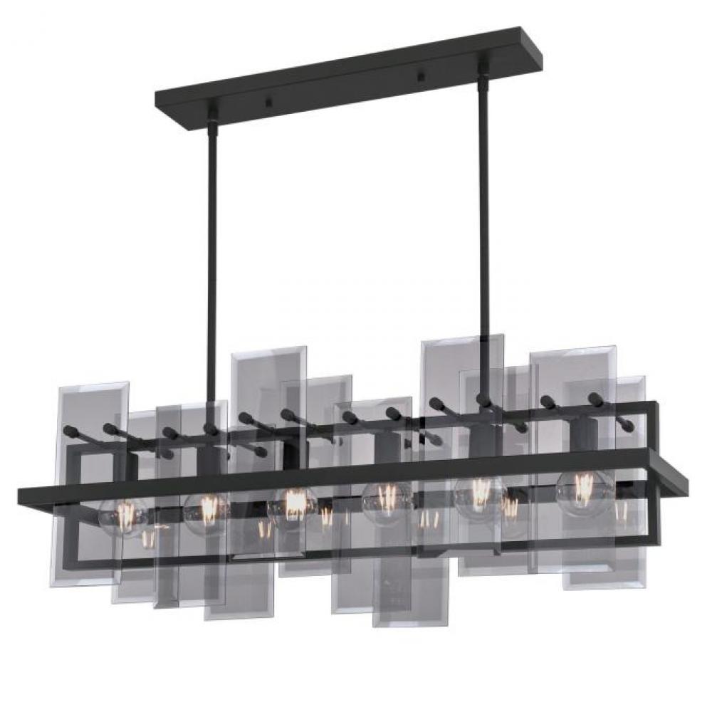 6 Light Chandelier Matte Black Finish Smoke Grey Glass