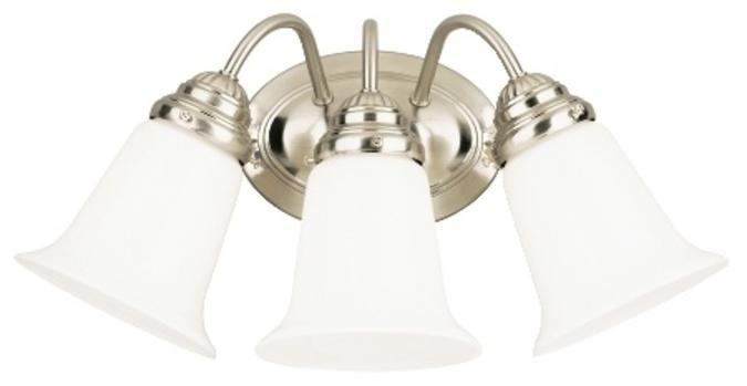 3 Light Wall Fixture Brushed Nickel Finish White Opal Glass