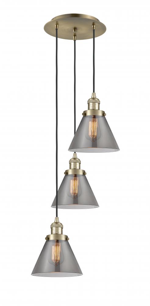 Cone - 3 Light - 14 inch - Antique Brass - Cord hung - Multi Pendant