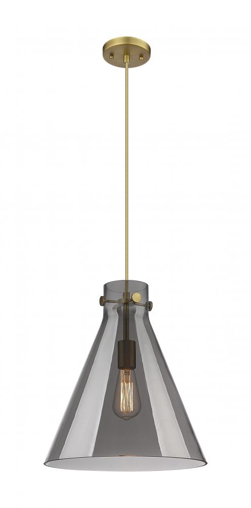 Newton Cone - 1 Light - 14 inch - Brushed Brass - Cord hung - Pendant