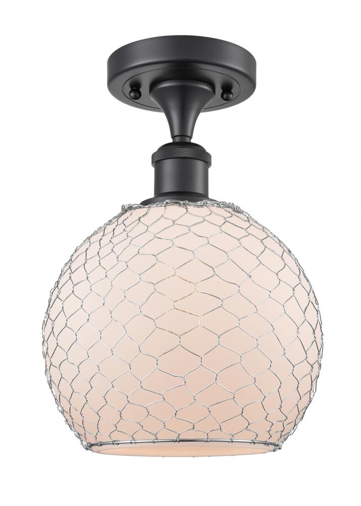 Farmhouse Chicken Wire - 1 Light - 8 inch - Matte Black - Semi-Flush Mount