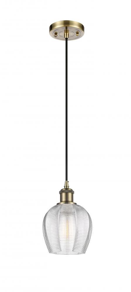 Norfolk - 1 Light - 6 inch - Antique Brass - Cord hung - Mini Pendant