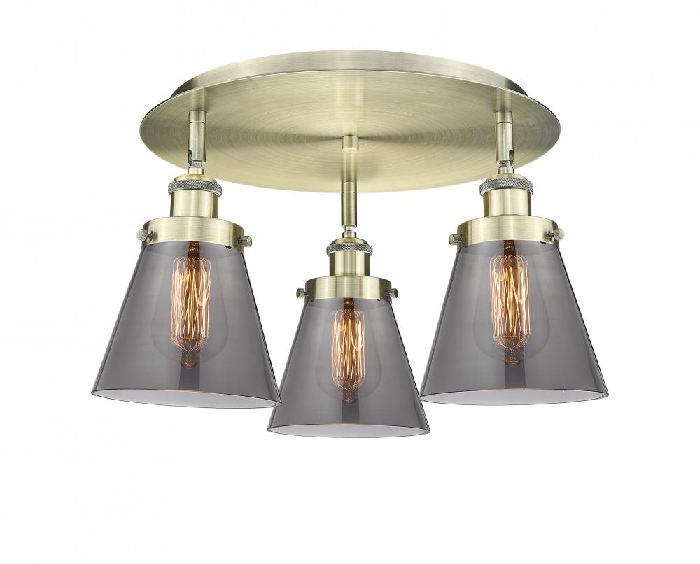 Cone - 3 Light - 18 inch - Antique Brass - Flush Mount