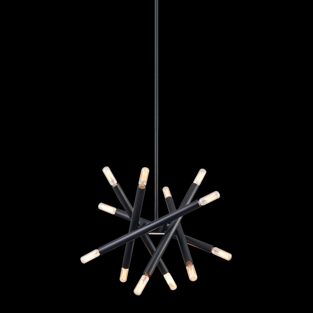 12-Light 14" Adjustable Satin Brushed Black Sputnik Chandelier
