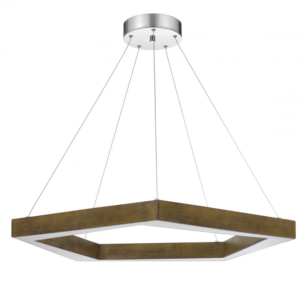 Metz dimmable Integrated LED polygon pine wood pendant fixture. 38W, 3000 lumen, 3000K