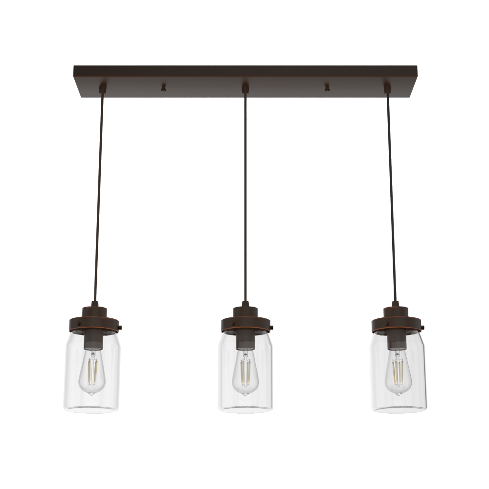 Hunter Devon Park Onyx Bengal with Clear Glass 3 Light Pendant Cluster Ceiling Light Fixture