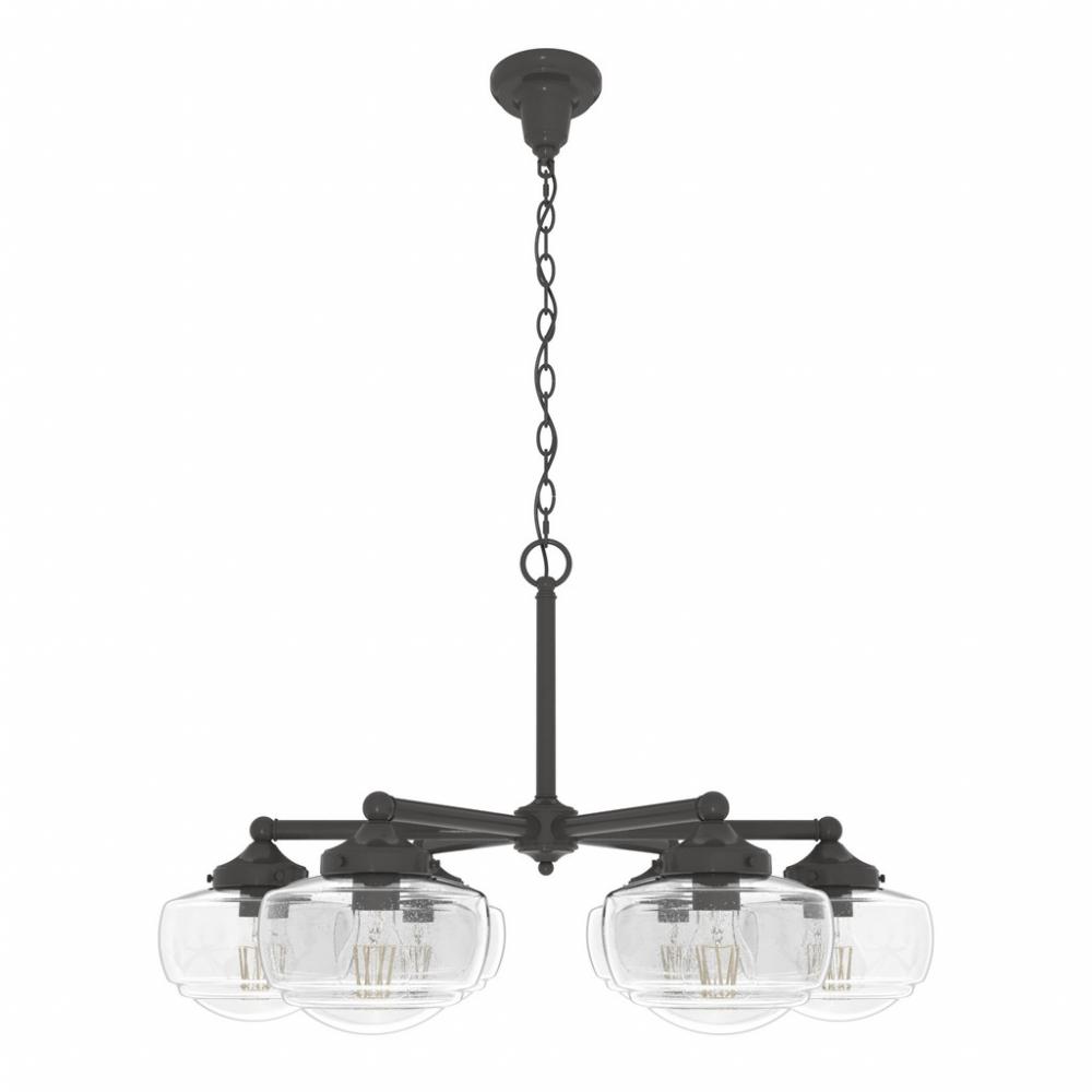 Hunter Saddle Creek Noble Bronze with Seeded Glass 6 Light Chandelier Ceiling Light Fixture