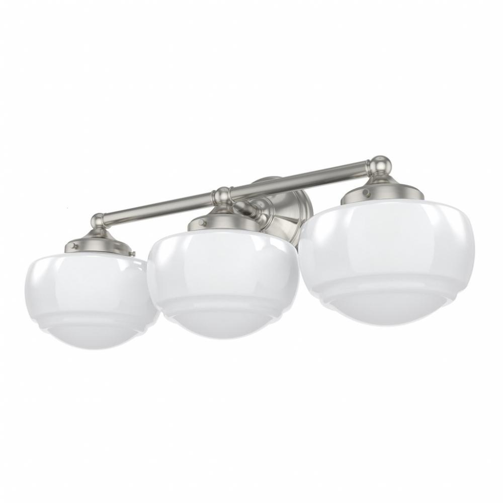 Hunter Saddle Creek Brushed Nickel with Cased White Glass 3 LT Bathroom Vanity Wall LT Fixture