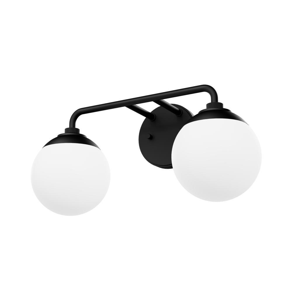 Hunter Hepburn Matte Black with Cased White Glass 2 Light Bathroom Vanity Wall Light Fixture