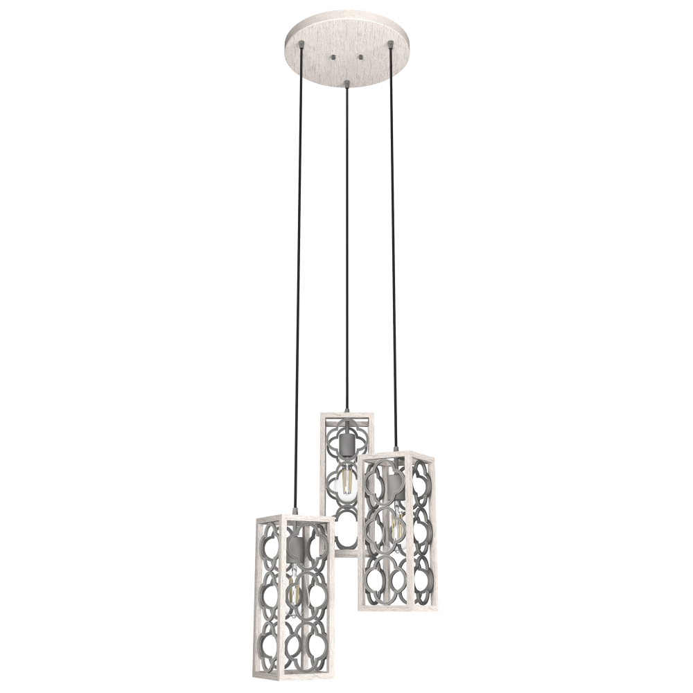 Hunter Gablecrest Distressed White and Painted Concrete 3 Light Pendant Cluster Ceiling Light Fixtur