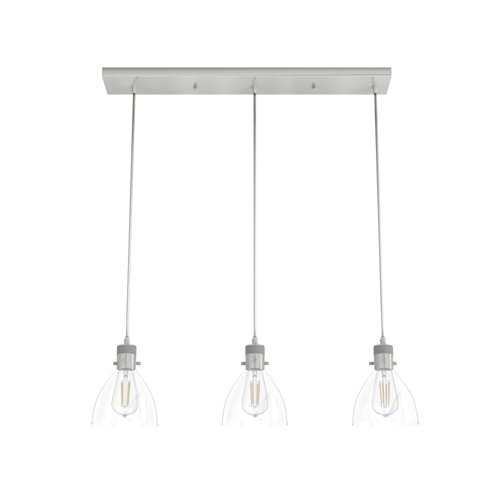 Hunter Van Nuys Brushed Nickel with Clear Glass 3 Light Pendant Cluster Ceiling Light Fixture
