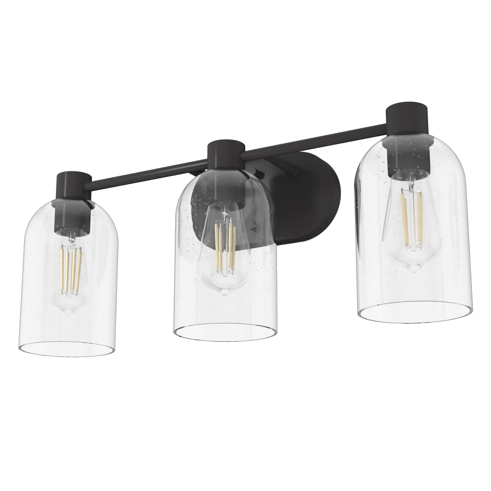 Hunter Lochemeade Noble Bronze with Seeded Glass 3 Light Bathroom Vanity Wall Light Fixture