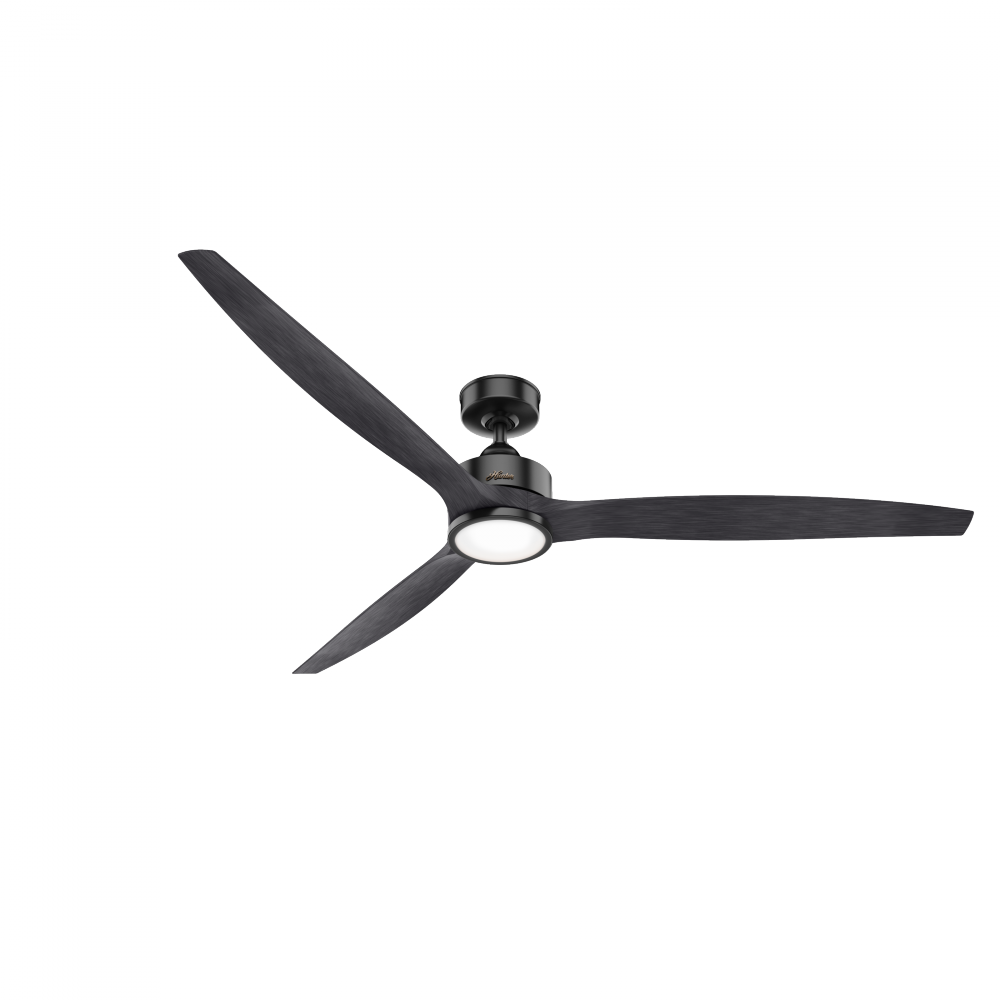 Hunter 72 inch Park View Matte Black Damp Rated Ceiling Fan with LED Light Kit and Handheld Remote