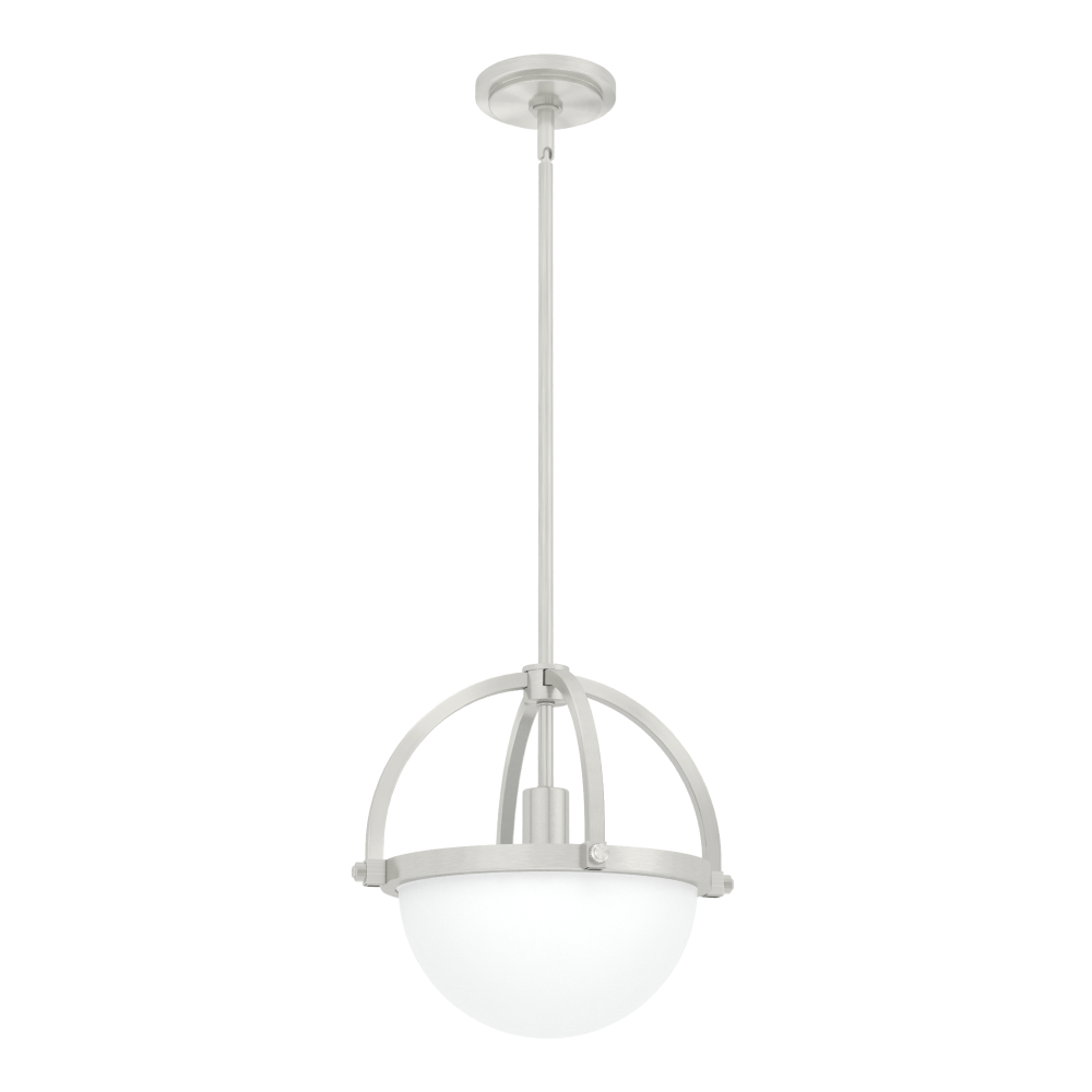 Hunter Wedgefield Brushed Nickel with Frosted Cased White Glass 1 Light Pendant Ceiling Light Fixtur